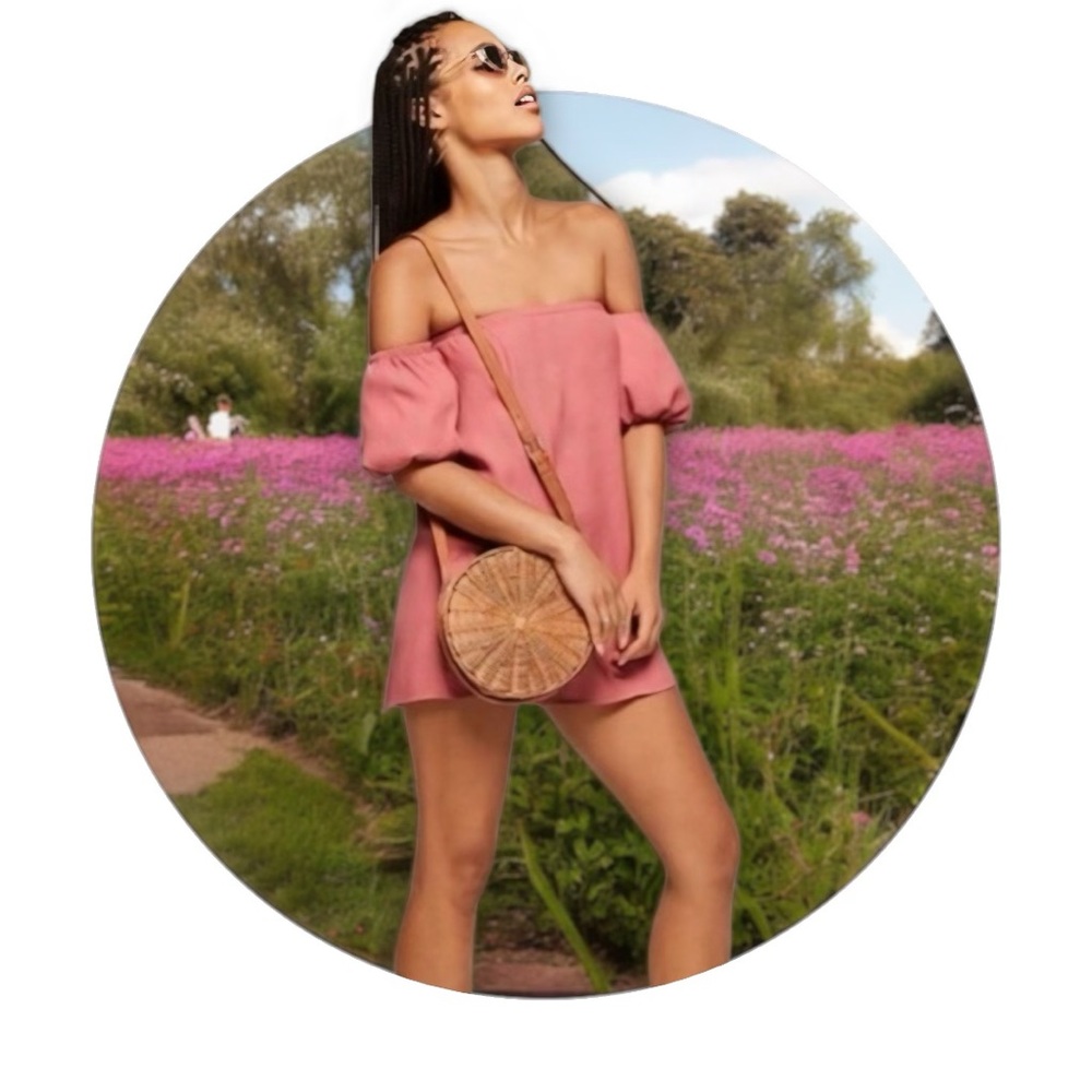 Reformation Valentine Pink Framboise Mini Dress Off the Shoulder Tunic Size L